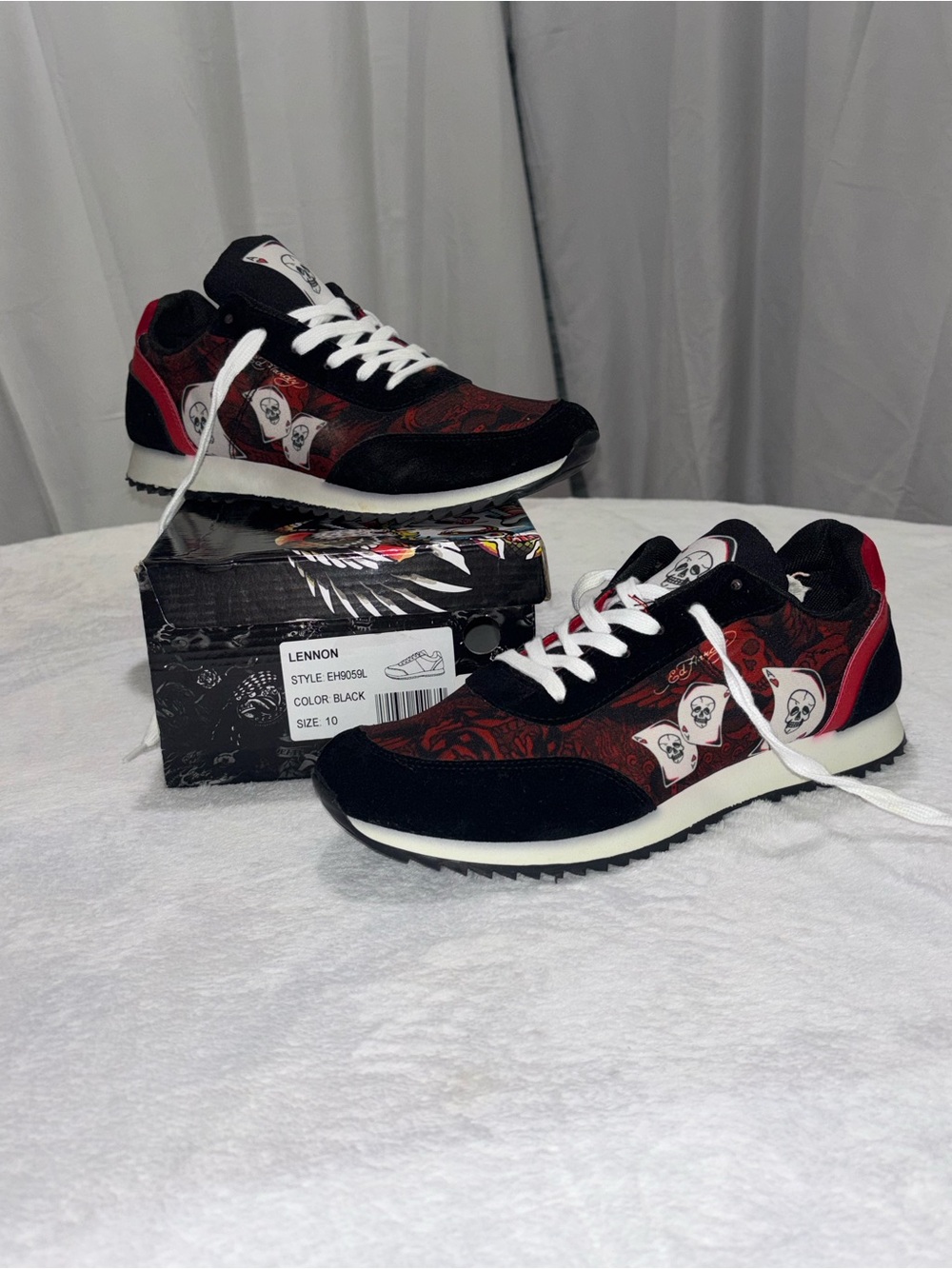 💀 Ed Hardy Lennon Sneakers | Skull & Ace Print | Rare Tattoo-Inspired Shoes